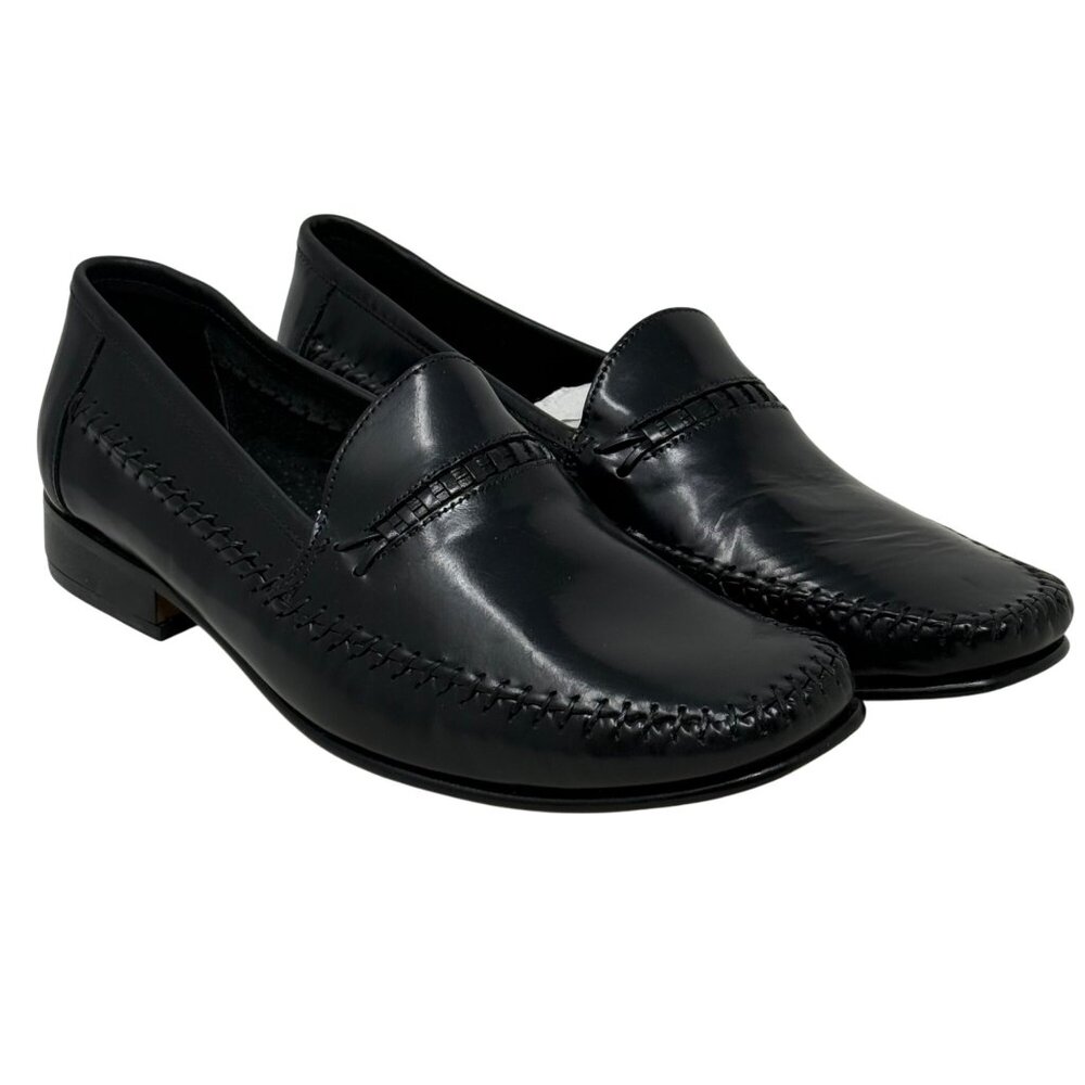 Giorgio Brutini Mens Black Leather Woven Accent Loafers Office Business Size 9D